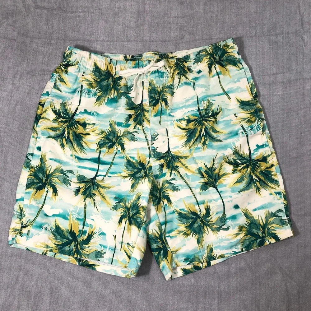 Old Navy Swim Trunks Mens Medium Green Palm Tree Tropical Board Shorts Beachwear